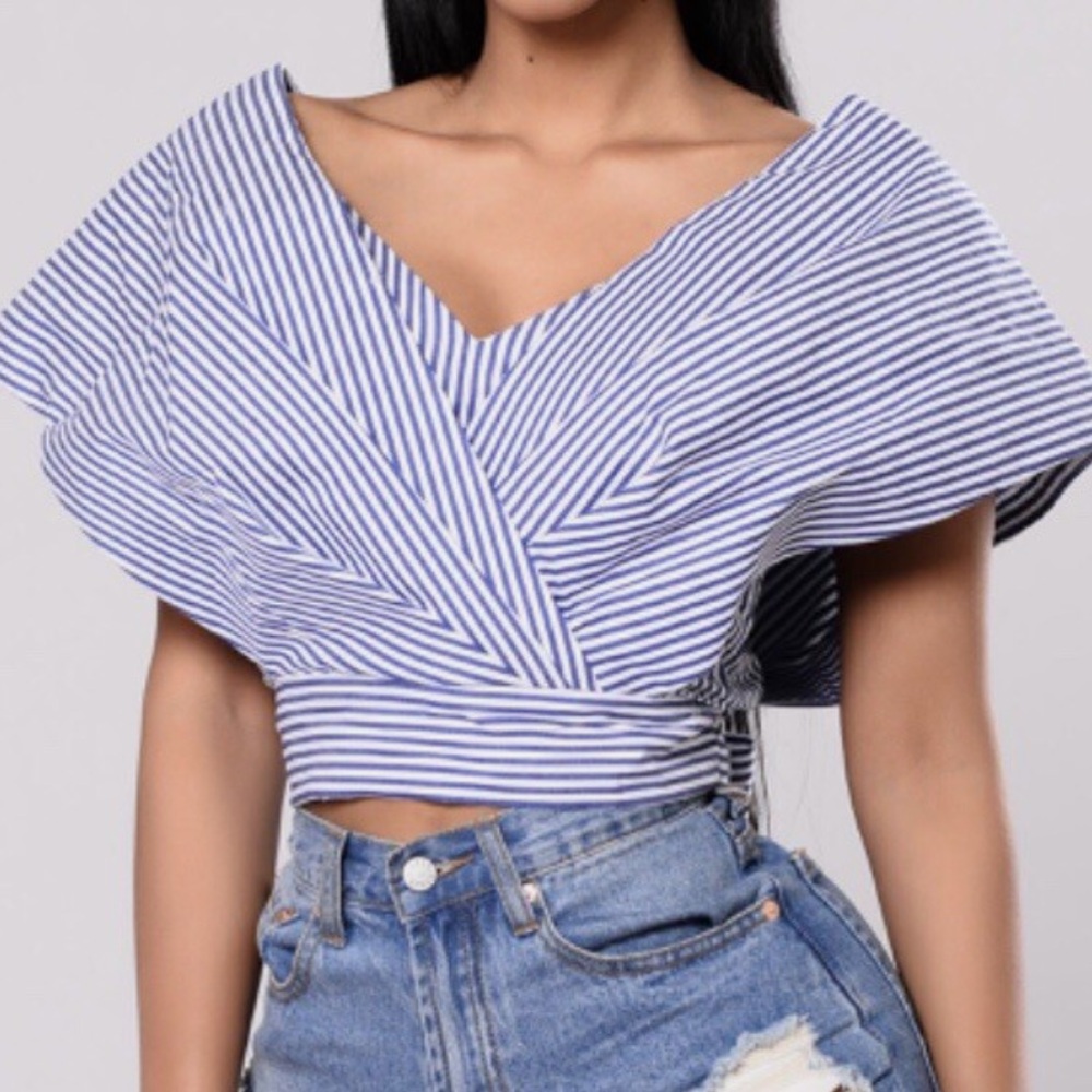 Hottie Candy Stripe Crop Top - Blue & White